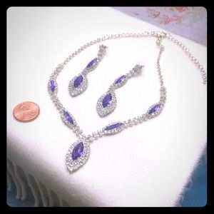 Purple Rhinestone Necklace Earring Set J-117
